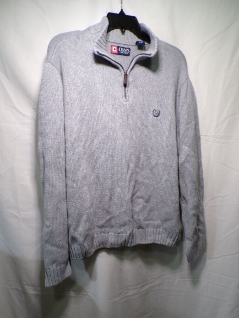 Chaps Men's Large 1/4 Zip Mock Neck Cotton Sweater Light Gray L - Picture 1 of 5